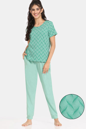 Buy Rosaline Serenity Knit Cotton Pyjama Set - Grayed Jade